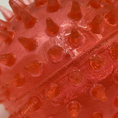 close up of red spikey Toy