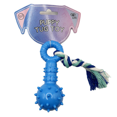 Blue Rubber Spiky Ball & Rope Tug Toy
