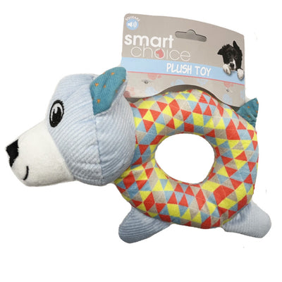 Bear plush dog & puppy toy displayed with label