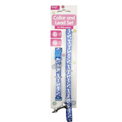 Blue Small Puppy Collar & Lead Set displayed with packaging