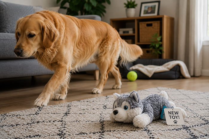 Dog ignoring new toy