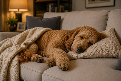 Dog sleeping on a sofa