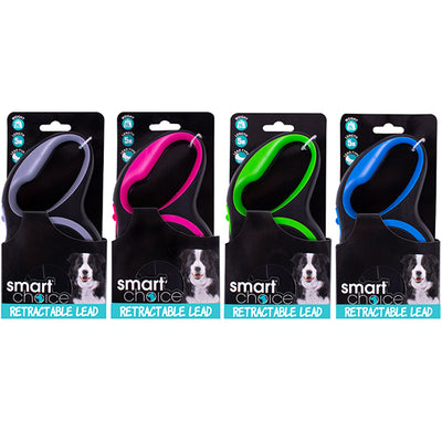 5M Retractable Tape Dog Lead Assorted Colours on display