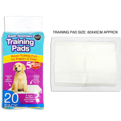 Puppy training pad with dimensions and packaging