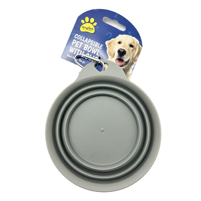 Grey Collapsible Dog Bowl With Clip