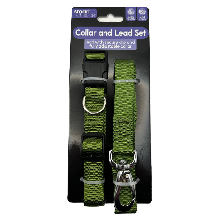 Green dog collar & lead set in packaging