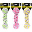 Assorted colours of the Dumbbell dog toy displayed with label