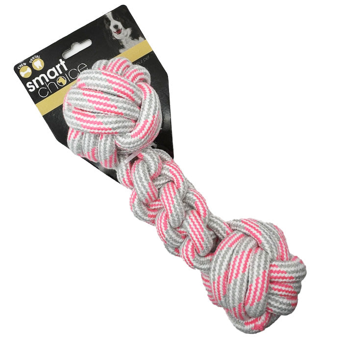 Pink Dumbbell dog toy displayed