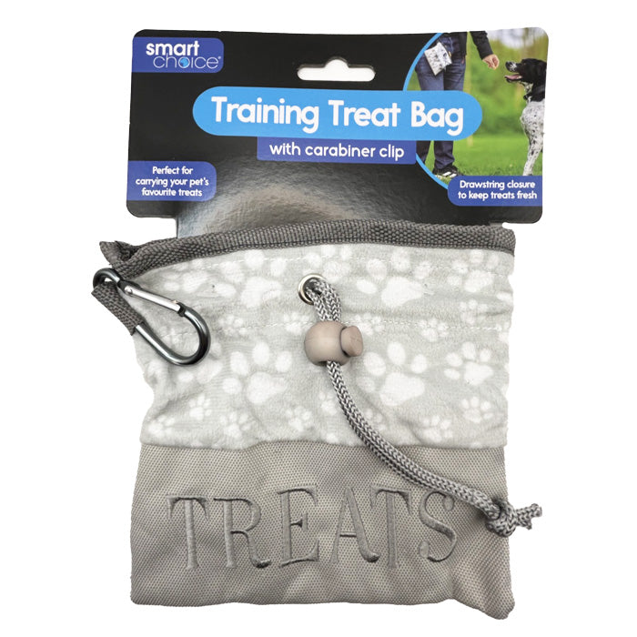 Grey Paw Print Dog Training Treat Bag displayed with packaging