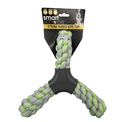 Green Triangle Rubber & Rope Toy on white background