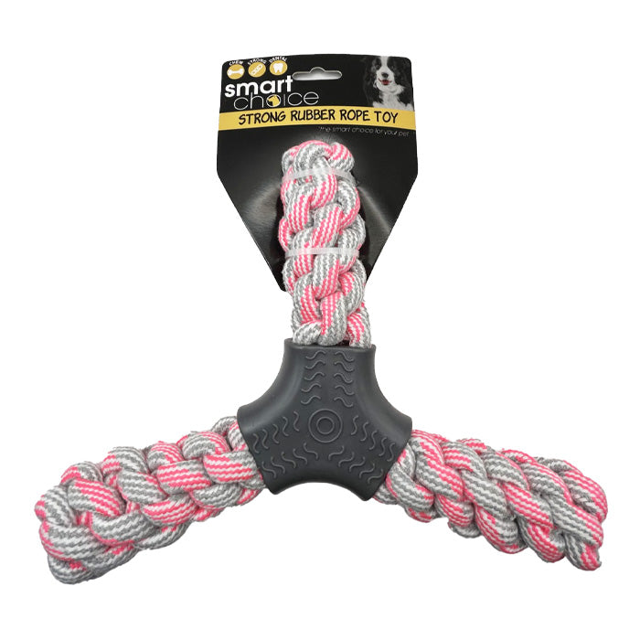 Pink Triangle Rubber & Rope Toy on white background